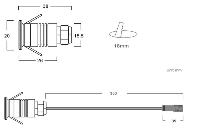 ステンレス鋼の小型屋外の導かれた地下ライト、1With IP67/DC12V/Cutout 18mm