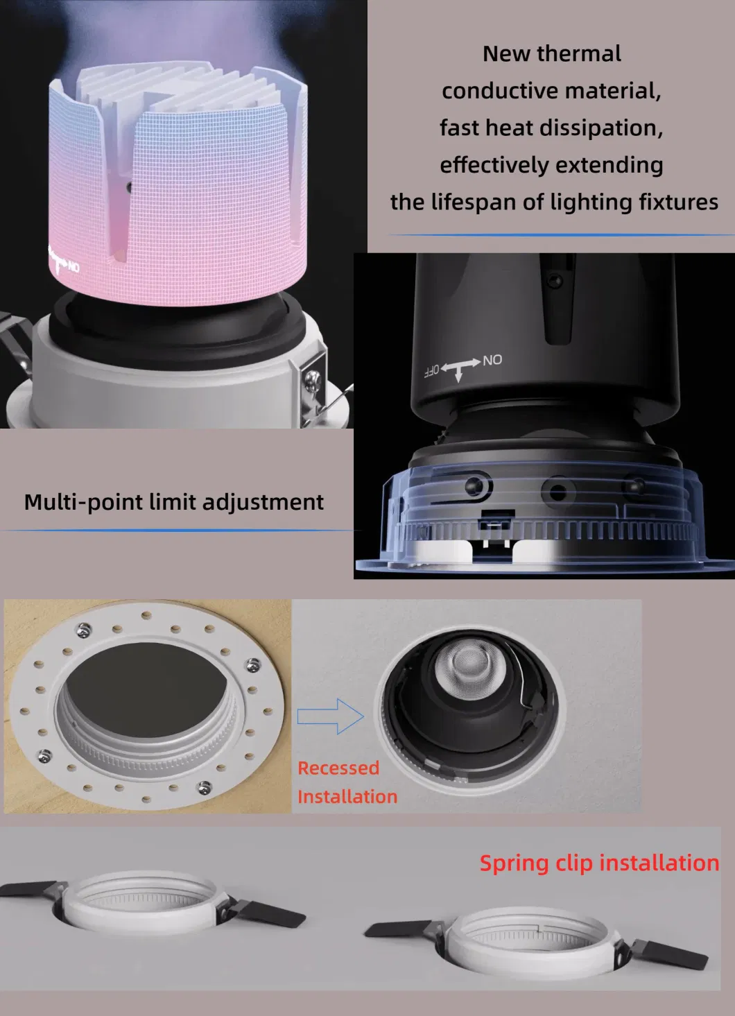 ハイエンド LED 天井ダウンライト マルチパルスビームアングル 7W/10W 75mm アンチ - ブレア IP43 LED 天井隠しCOBスポットランプ 2